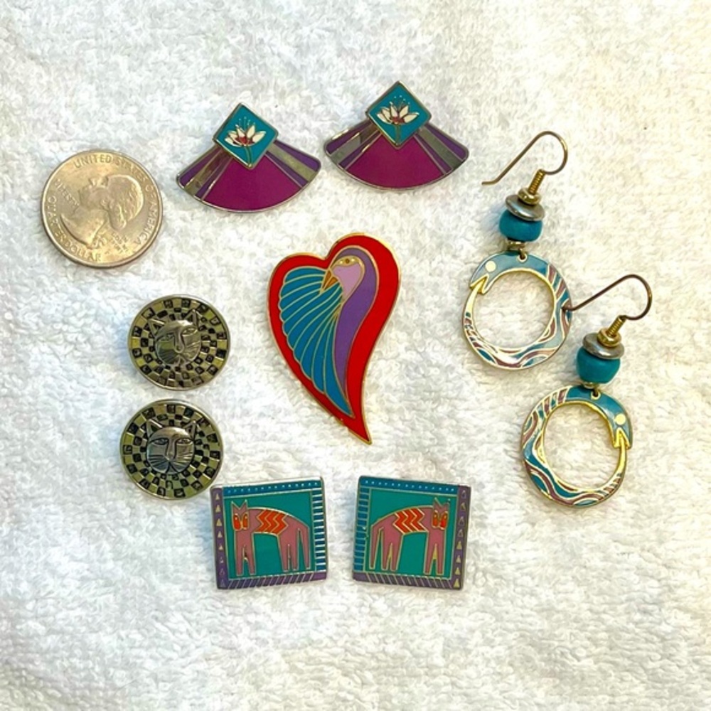 Laurel Burch Four Earrings & Pin Signed by Vintage Designer’s Prized Collection!
